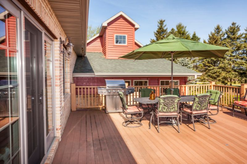 Raised timber deck with railing, installed at an Ipswich home